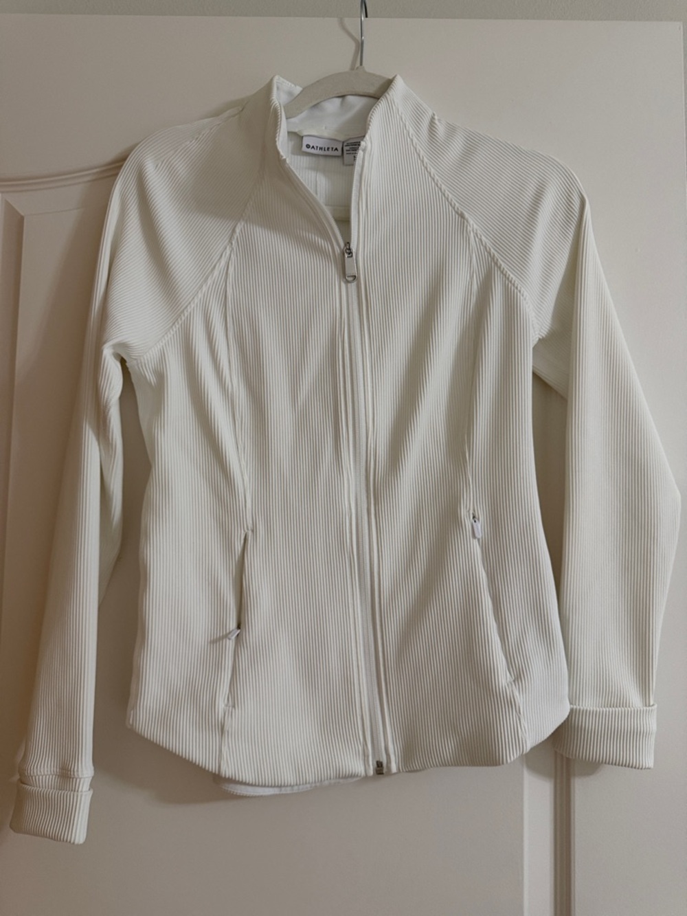 Athleta Ivory Ribbed Full-Zip Utility Jacket